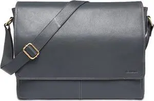 LEABAGS Leather Messenger Bag for Men Women - Briefcase genuine buffalo leather Oxford - Laptop Bag Crossbody Work College Steel Bule