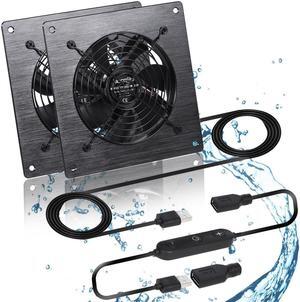 xiaoqijia USB 120MM Cabinet Fan 5V Quiet Cooling Fan DC 12V IPX5 Waterproof Fan System 4" with 10 Speed Control, for Home Theater AV Cabinets Greenhouse Kennel Computer Cabinet Cooling(2 Fans)