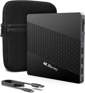 XRTFORE External 4k Blu Ray Drive for Pc,Portable 4k UHD Blu Ray Player,SD/TF Port with Carry Case, US8 3.0 HD Blu-Ray Player,DVD+/-RW External Optical Drive for MacBook Pro Windows Laptop