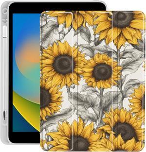 Cute Sunflower for iPad Pro 10.5 Inch 2017 Air 3 Case with Pencil Holder, Foldable Leather Cover Case, Support Auto Sleep Wake