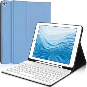 YEHOBU iPad 9th Generation Case with Keyboard 10.2 inch, Detachable Wireless Bluetooth Keyboard, Slim Folio Cover with Pencil Holder for iPad 8th/7th Gen/iPad Air 3rd Gen, Blue