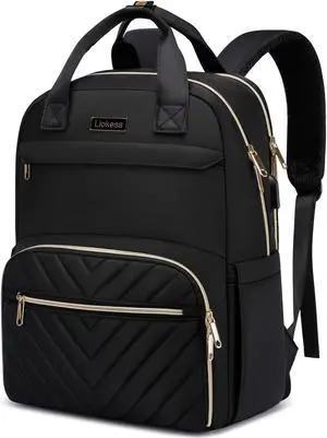 Liokesa Lunch Backpack for Women, Water Resistant Insulated Cooler Lunch Bag, 15.6 inch Laptop Backpacks with USB Port, Picnic Backpack with Lunch Box, for College Work Camping Beaches, Black