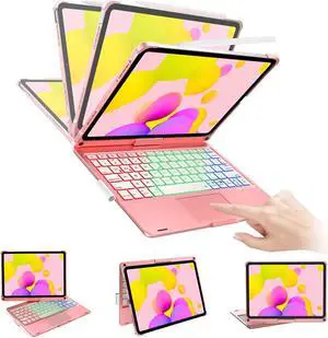 iPad 10th Generation Case with Keyboard (10.9", 2022) - Multi-Touch Trackpad- 7 Color Backlight- 360deg Rotatable Smart Protective Case with Pencil Holder for iPad 10.9 inch 10th Gen 2022, Rose Gold