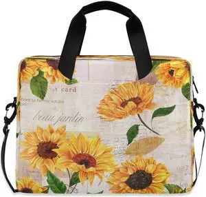 AUUXVA Vintage Flowers Sunflowers Laptop Bag Sleeve Case for Women Men Florals Leaves Briefcase Tablet Messenger Shoulder Bag with Strap Notebook Computer Case 14 15.6 16 Inch for Business