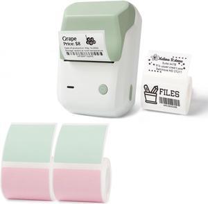 LMASBLTER Green B1 Label Maker, 2 Inch Barcode Printer, Portable Sticker Maker Machine for Barcode, Name, Address, Labeling, Mailing+2 Rolls Colorful Square Label Maker Tape