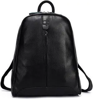 Simple Genuine Leather Backpack Women Laptop Casual Knapsack Ladies Travel Black