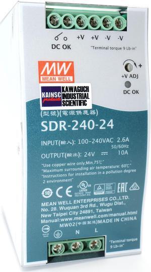 Mean Well SDR-240-24 240W 10A 24VDC Single Output High Efficiency DIN Rail Power Supply with PFC Function Provided by KAINSC Products