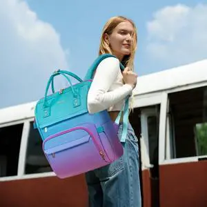 LOVEVOOK Gradient Laptop Backpack for Women,17.3 Inch Work Computer Bakcpack Purse Laptop Bag With Anti-Theft Pocket,Waterproof Carry on Teacher College Backpack for Travel,Green-Red