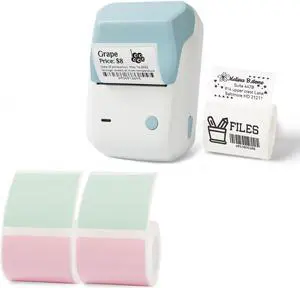 LMASBLTER Blue B1 Label Maker 2 Inch Bluetooth Thermal Label Printer for Barcode, Address, Labeling, Logo, Clothing, Jewelry, Retail, Mailing+2 Rolls Colorful Square Label Maker Tape