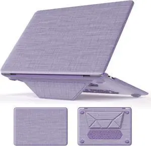 MEEgoodo for MacBook Air 13 inch Case 2021 2020 2019 2018, Kickstand Cover Fit Model A2337 M1 A2179 A1932, Fabric Laptop Hard Shell with TPU Keyboard & Webcam Cover & OTG Adapter,Purple