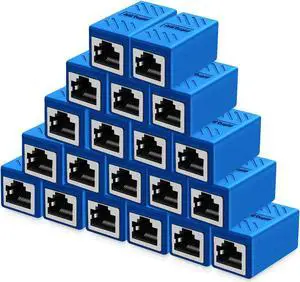 ZUZONG RJ45 Coupler in Line Coupler for Cat8/Cat7/Cat6/Cat6a/Cat5e/Cat5 Ethernet Cable Extender Adapter Female to Female (20 PCS Blue)