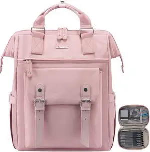 LOVEVOOK Laptop Backpack,Teacher Nurse Work Travel Backpacks Purse for Women, Computer Bag with USB Charging Port, 17 inch Pink White