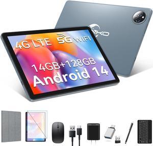 Tablet 10 inch 2025 Latest Android 14 Tablet with 128GB Rom+14GB Ram+2TB Expand, 4G Cellular Tablets with Dual Sim Slot, 2 in 1 Tablet with Case/Keyboard/Mouse, 5G Wifi, Octa-Core GPS 8000mAh (Grey)