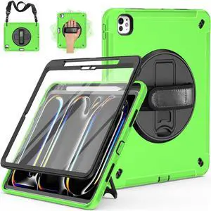 Miesherk Case for iPad Pro 13 Inch, Military Grade Heavy Duty Shockproof iPad 13 M4 Case (2024, 7th Generation) - Screen Protector, Rotating Stand, Pencil Holder, Hand/Shoulder Strap, Green