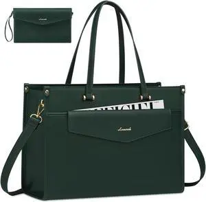 LOVEVOOK Laptop Bag for Women, 15.6 inch Laptop Tote Bag 2-in-1 Professional Work Bag Business Briefcase with Clutch Purse, Waterproof Leather Computer Handbag for Teacher Office Travel
