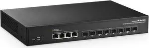 MokerLink 12 Port 10Gbps Managed Switch, 4x10G RJ45 Ethernet Ports, 8x10G SFP+ Slot Support 1G and 10G SFP+ Module, 240Gbps Bandwidth L2 Managed Fiber Switch