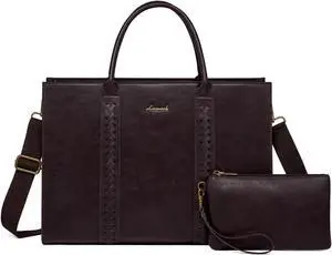 LOVEVOOK Laptop Tote Bag for Women, Vintage Leather Work Bags 15.6 inch Laptop Bag, Waterproof Computer Bag Business Office Briefcase, Purple
