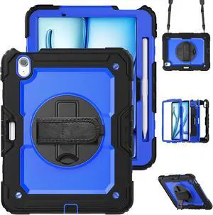 Loyrina for iPad Air 11 inch Case 2024 (M2), Protective 360deg Rotating Stand Hand/Shoulder Strap, Pencil Holder & Shockproof Silicone and Hard PC Case for iPad Air 11", Dark Blue