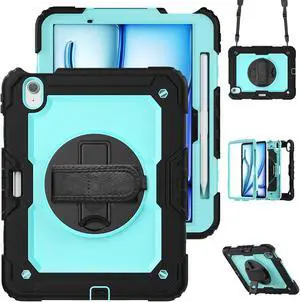 Loyrina for iPad Air 11 inch Case 2024 (M2), Protective 360deg Rotating Stand Hand/Shoulder Strap, Pencil Holder & Shockproof Silicone and Hard PC Case for iPad Air 11", Blue