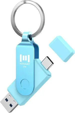 MOSDART 1TB USB3.1 Fast Speed C and A Dual Flash Drive, exFAT Memory Stick with Keychain and LED Indicator, for iPhone 15 and 16, Android Phone, iPad, MacBook, and Other Laptops, Sky Blue