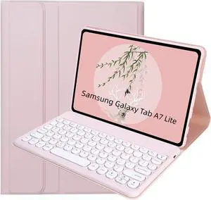 Lrufodya CandyColor Keyboard Case for Samsung Galaxy Tab A7 Lite 8.7" 2021 Case, Detachable Round Keys Wireless BT Keyboard (USB C Port) Stylish Candy Tones for Model T220 T225 T227 (Pink)