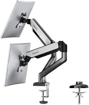 NearHub Dual Monitor Desk Mount for 13-32 Inch Computer Screen,Adjustable Gas Spring Monitor Arm,Each Arm Holds 4.4 to 22 lbs,VESA Bracket 75X75mm 100X100mm with C Clamp & Grommet Mounting Base