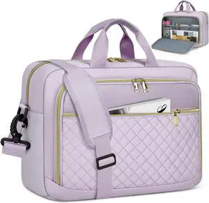 NEWHEY Laptop Bag 17.3 Inch Laptop Briefcase for Women Men Waterproof Shoulder Messenger Bag Padded Carry On Laptop Case Large College Computer Bag Professional Business Office Work Bag, Grey Purple