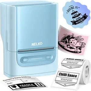 Nelko PM220 Bluetooth Label Maker Machine with Tape, 2 Inch Portable Thermal Printer for Small Business, Address, Logo, Clothing, Sticker Printer for Phones & PC, Cyan
