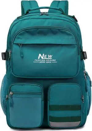 El-fmly Water Resistant Backpack for Teen Girls Boys Students, Casual Multi Pockets Daypack with 15.6 inch Laptop pocket for Travel School College (Dark Green)