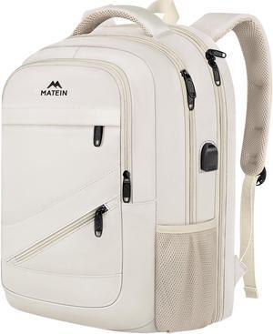 MATEIN TSA Extra Large Travel Backpack for Women, 18 Inch College Backpack with Laptop Compartment and USB Charging Port, Business Work Carry On Computer Bags for Airplanes, Cream Beige