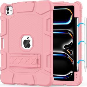 MARIWIVI Case for iPad Pro 11 inch Case 2024 (M4), iPad 11 Pro Case with Pencil Holder, Built-in Stand Shockproof Rugged Protective Cover for iPad Pro 11 inch Case 5th Gen (Rose Gold)