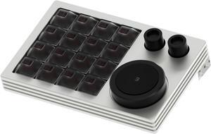NLOFIN Macro Keypad Programmable Designer,Programmable Keypad with Triple Knob 16 Keys and Screen,One Handed Gaming Keyboard for iOS,Windows (Silver)