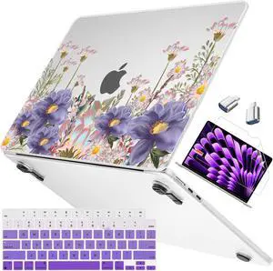 Mektron Ultra Thin Armor Case Compatible with MacBook Air 13.6 inch Printed Cover 2025-2022 M4 M3 M2 A3240 A3113 A2681, Protective Hard Shell with Fold Kickstand, Floral C146
