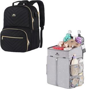 MATEIN Lunch Backpack for Women, 15.6 Inch Laptop Work Backpack with Insulated Cooler Compartment, Hanging Diaper Caddy, Portable Diaper Organizer Stacker, Nursery Storage for Changing Table