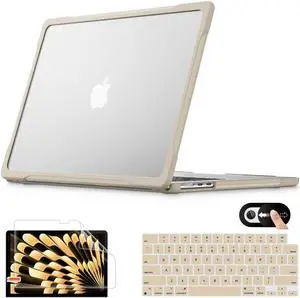 Mektron 2025/2024/2023 Heavy Duty Case for MacBook Air 15 inch with M4/M3/M2 Chip Model A3241/A2941/A3114,15.3" Shockproof Protective Hard Shell Cover with Keyboard Skin, A-Khaki