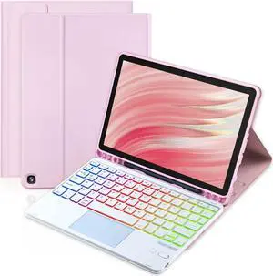 MePadKey Trackpad Keyboard Case for Amazon Fire HD 10/10 Plus 10.1 inch 2021/2023(11/13th Generation),7-Color Backlight Rechargeable Keyboard with Kids Multi-Angle Cover for Tablet (Pink)