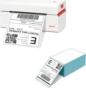 ORGSTA USB Thermal Shipping Label Printer with Pack of 500 4x6 Thermal Labels Fanfold - T001 High Speed Thermal Label Printer for Commercial Grade Shipping Packages-White