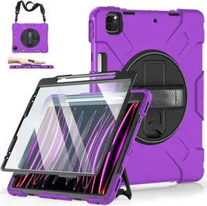 Case for iPad Pro 12.9 2022/2021/ 2020/2018: Cover for iPad Pro 12.9 6th/ 5th/ 4th/ 3rd Generation with Screen Protector- Stand- Pencil Holder- Handle- Shoulder Strap Purple