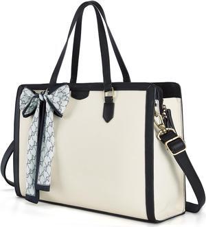 Missnine Laptop Bag for Women 15.6 Inch Laptop Tote Bag Briefcase Handbag 3-Layer Compartments Beige Work Purse for Office, Travel