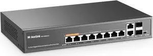 MokerLink 12 Port Gigabit PoE Switch with 8 PoE+ Port, 2 Gigabit Uplink, 2 SFP Port, 120W AI Detection, Qos & Extend, Fanless Metal Plug & Play Unmanaged Network Switch