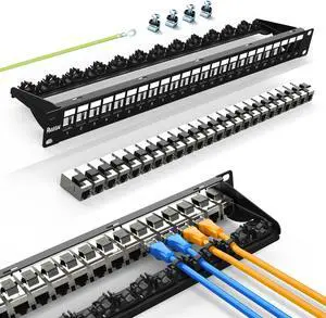 PBAEGAV Patch Panel 24 Port with 24 Pcs Cat6A Keystone Jack STP 10G Support with Removable Back Bar 1U Network Patch Panel 19 Inch for Cat6,Cat5e,Cat5 (CAT6A, 1U24Port)