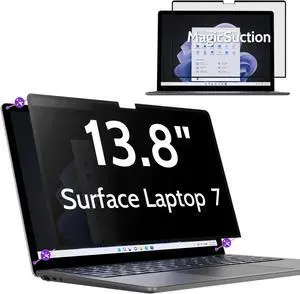 Peslv Privacy Screen for 13.8 Inch Surface Laptop 7, MagicSuction(tm) Removable Anti Spy Black Protector, Glare Blue Light Filter for Microsoft Laptop Computer Monitor
