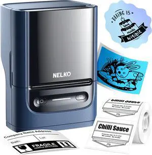 Nelko Label Maker Machine with Tape, PM220 Bluetooth Label Printer, 2 Inch Portable Thermal Printer for Small Business, Address, Logo, Clothing, Sticker Printer for Phones & PC, Blue