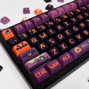 Pusakoa Halloween Black Cat Themed Keycaps, XDA Profile PBT Dye Sublimation Keycaps, Halloween Pumpkin Customized Keycaps Set for Cherry Gateron MX Switches Mechanical Gaming Keyboards