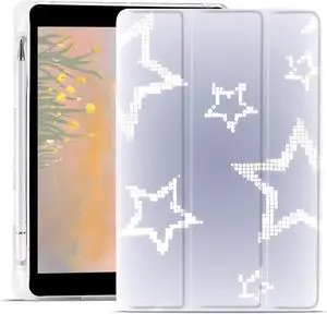JOYLAND Unique Stars Pad Case for 11 Inch iPad Pro 2022/2021/2020/2018 with Pencil Holder, Soft Leather Clear TPU Back Trifold Magnetic Stand Pad Case, Auto Wake/Sleep Stylish Girly Case