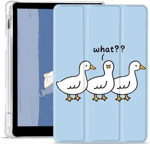 JOYLAND Cartoon Ducks Pad Case for 10.2 Inch iPad 9th/7th/8th Generation with Pencil Holder, Auto Wake/Sleep, Foldable Smart Stand Blue Leather Anti-Scratch Case