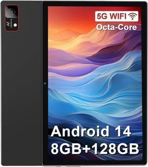 2025 Latest Android 14 Tablet 10.1 Inch Screen, 128GB ROM + 8GB RAM(4+4 Virtual) Storage Tablet Octa-Core Processor, 5G WiFi Tablet with 7000mAh Battery, 1280*800 HD Display Bluetooth/GPS/13MP Camera