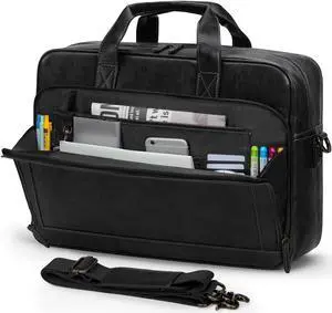 RAINSMORE Mens Laptop Bag 16 Inch Leather Briefcase Vintage Messenger Bag for Men Large Crossbody Shoulder Office Computer Bag Retro College Satchel Bag for Work, Business,Travel, Black