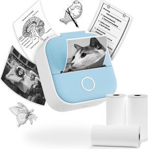 Omezizy T02 Portable Printer Set - Bluetooth Mini Printer with 3 Rolls Paper, Sticker Printer Pocket Printer for Study Notes, DIY, Scrapbook, Memo, List