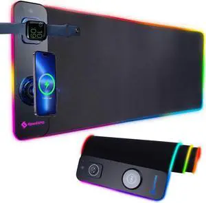 OpenEXPO M15WR Wireless Charging RGB Gaming Desk Mat/Mouse pad, 3 in 1 Wireless Charging, 15 RGB Light Modes (Sound Pickup Mode, Power Failure Memory Function), 31.49" x 11.81" Non-Slip Rubber Base